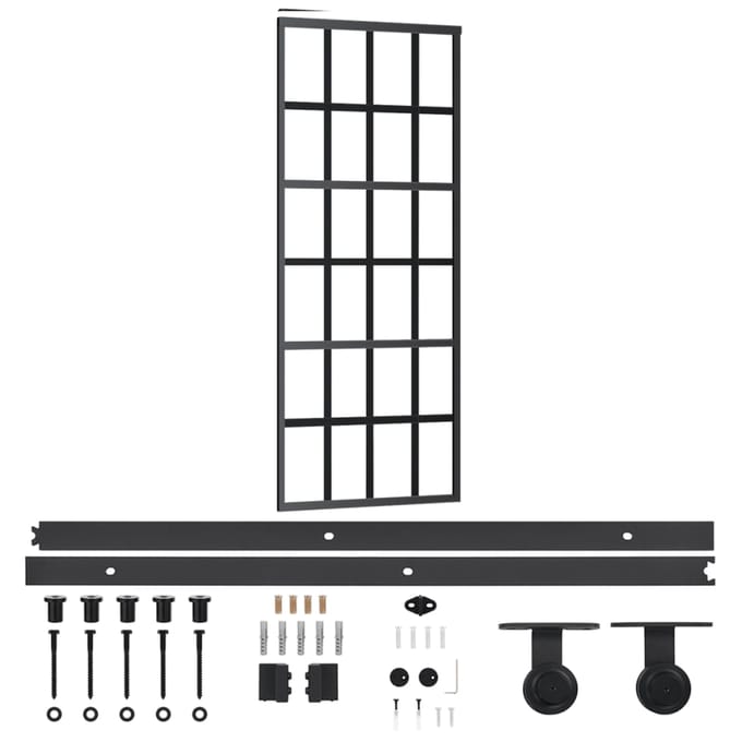 vidaXL - Schuifdeur - met - beslag - 76x205 - cm - aluminium - en - ESG-glas