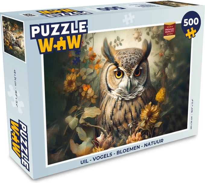 Puzzel Uil - Vogels - Bloemen - Natuur - Legpuzzel - Puzzel 500 stukjes