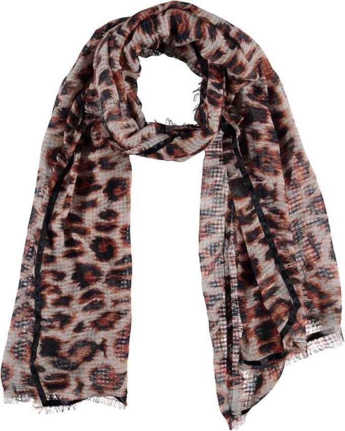 Sarlini | Lange zwart/bruine dames sjaal met Leopard print