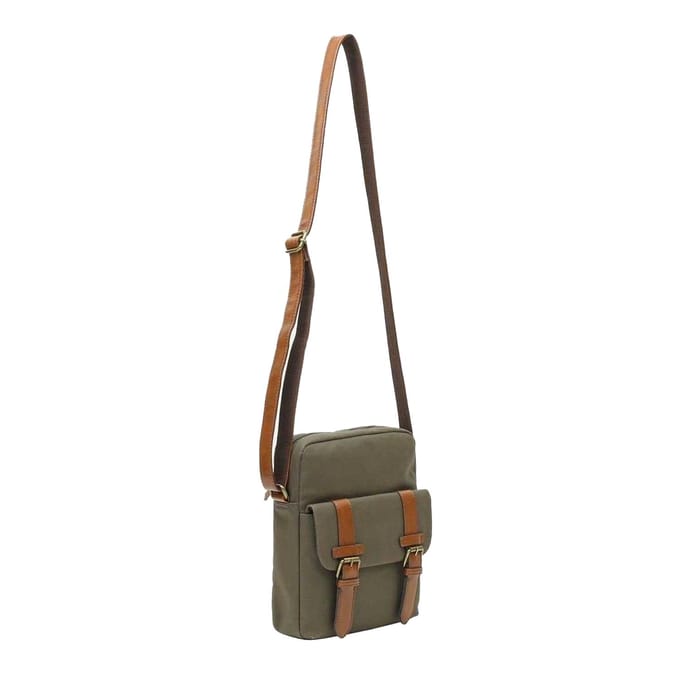 Firetrap Gewaxt Canvas Crossbody Tas (Kaki Groen)