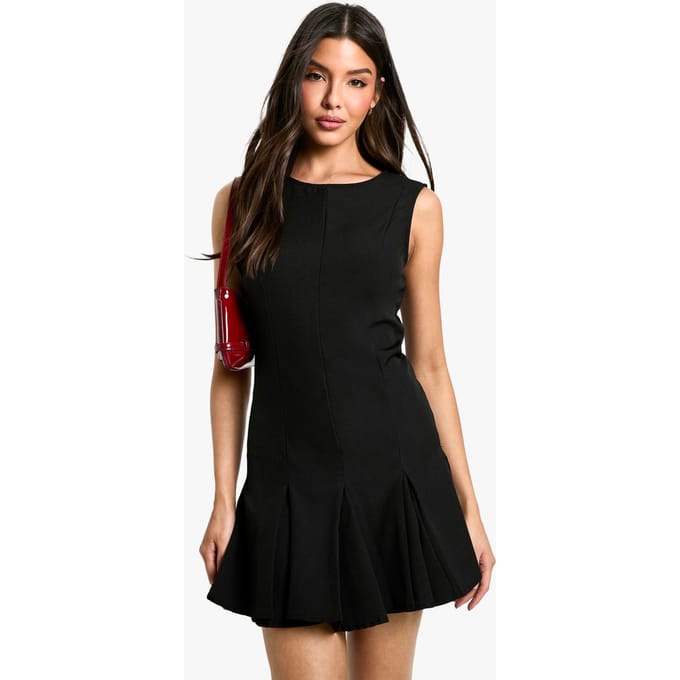 boohoo Dames Box Pleat Tailored Mini Dress | Black | Maat: 14