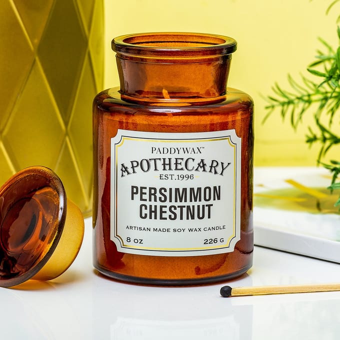Paddywax Hardware Geurkaars – Persimmon & Chestnut – Geurkaars in Glazen Apothekerspot