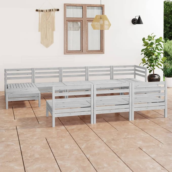 vidaXL - 10-delige - Loungeset - massief - grenenhout - wit