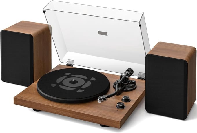 SCH® Platenspeler met Speakers - Platenspeler - Bruin - ‎41cm x 35cm x 14cm