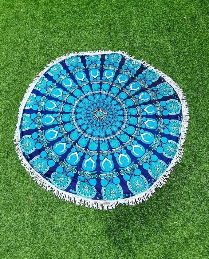 Mandala Blauw - picknickkleed - Strandlaken - Badlaken - Handdoek - Rond kleed