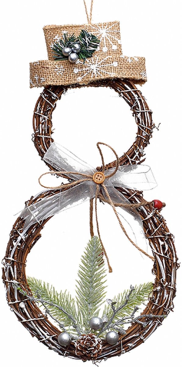 Kerstkrans - Sneeuwpop - Rotan - 19 x 3 x 35 cm