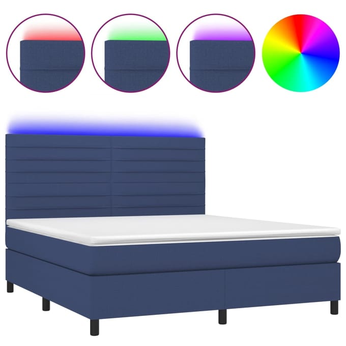 vidaXL - Boxspring - met - matras - en - LED - stof - blauw - 180x200 - cm