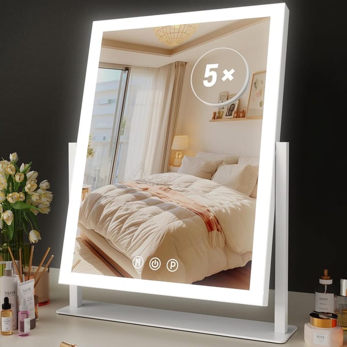 Verlichte Hollywood make-upspiegel met 3 kleurstanden en 5x vergrootglas