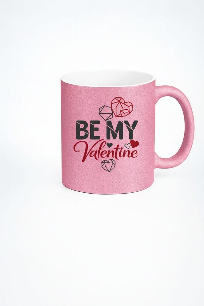 Roze Glitter Be My Valentine Mok met Harten Design - Valentijnscadeau
