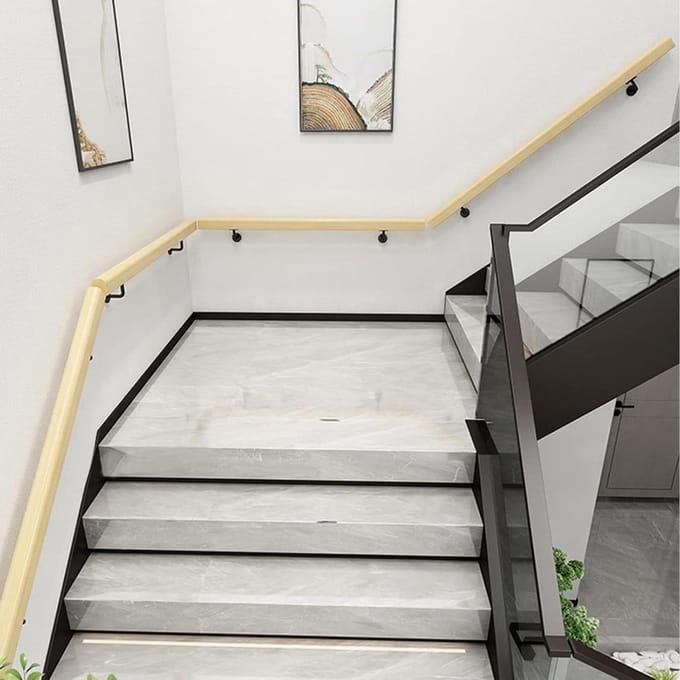 Trapleuning - Wandmontage Railing - Veilig Trap Lopen - Massief Hout - 270 cm - Houtkleur