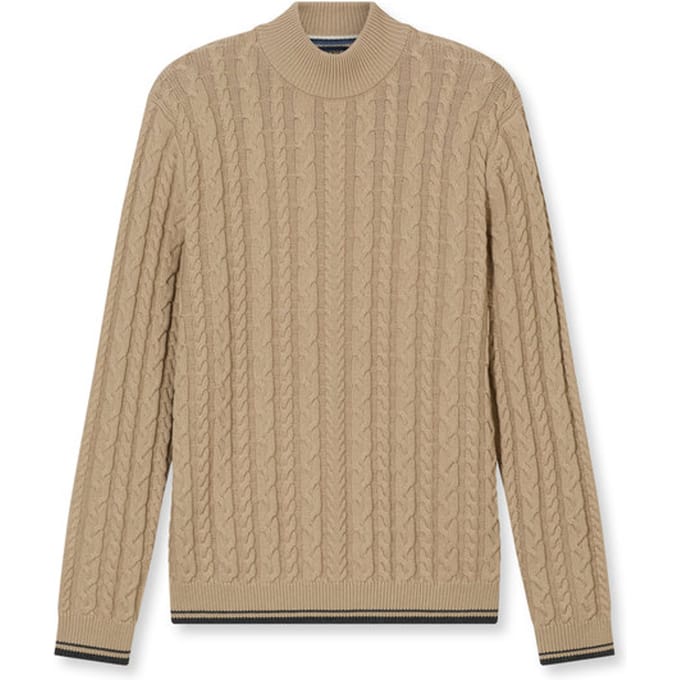 OLYMP modern fit trui wolmengsel - kabeltrui - turtleneck - beige