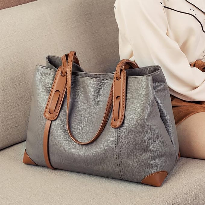 Dames Tote Bag Nieuwe Eénschouder Grote Capaciteit Moedertas High-end Leren Tas Commutertas gray