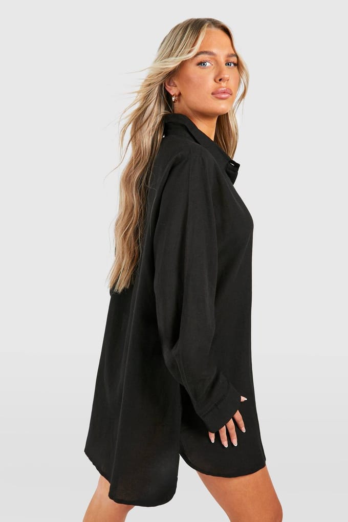 boohoo Dames 2-pack Oversized Linnenlook Strandshirts | Zwart | Maat: Medium