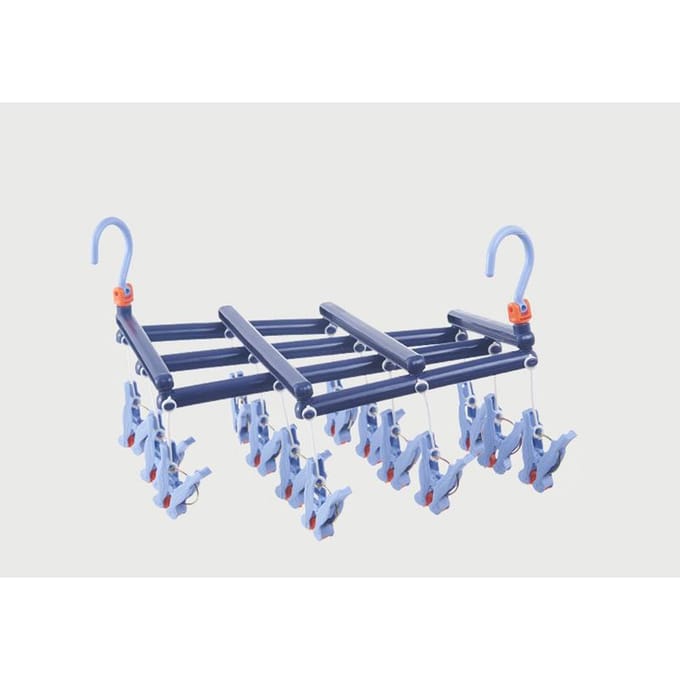 Plastic Opvouwbaar Multihoofd Droogrek Multi Clips Sokken Ondergoed Hanger Winddicht Multifunctioneel blue