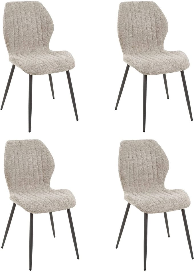 Dimehouse Set van 4 eetkamerstoelen Luna Bouclé Zand - Stof - Scandinavisch & Basic