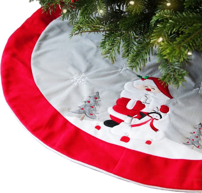 Unique Living Kerstboomrok - kerst thema - rood/wit - D90 cm - polyester - kerstboomkleed