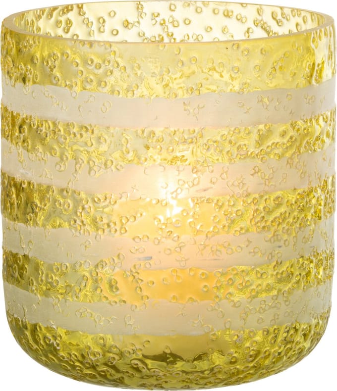 J-Line windlicht Strepen - glas - geel/wit - large