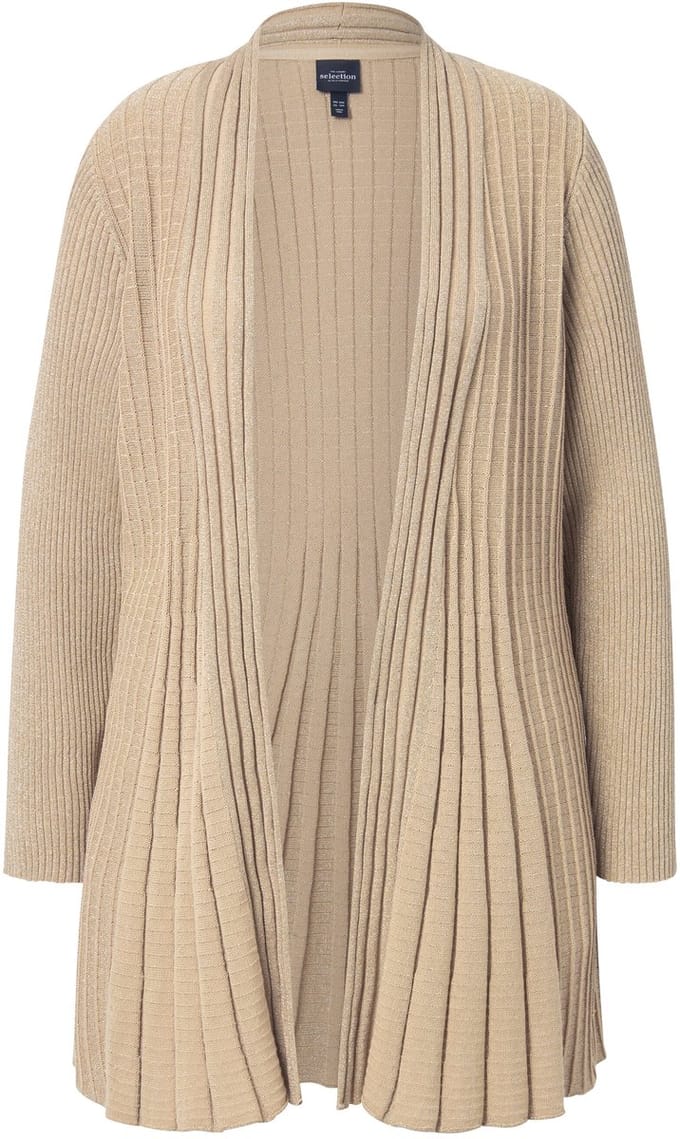 Ulla Popken - Dames - Vest metallic effect sjaalkraag lange mouwen - Goud - Maat 46+