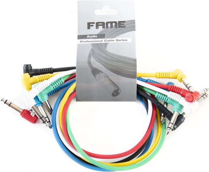 MUSIC STORE Patchkabel,0,6m, stereo,hoek 6er-pakket, kleuren - Stereo patch kabel
