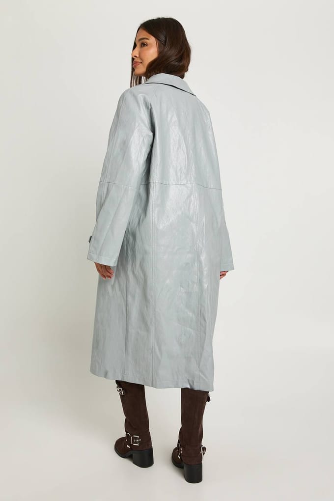 boohoo Dames Longline met kraag kunstleren trenchcoat | Grey | Maat: 8