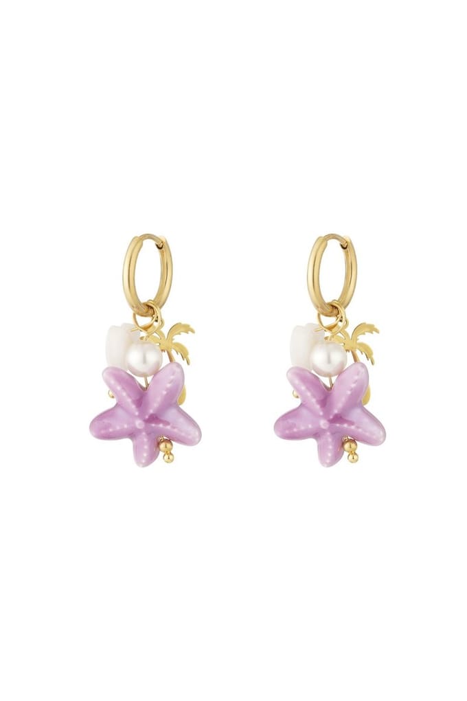 Palmtree oorbellen- palmboom- ster- parel -lila- goudkleur