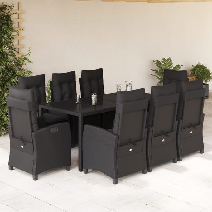 vidaXL - 9-delige - Tuinset - poly - rattan - zwart