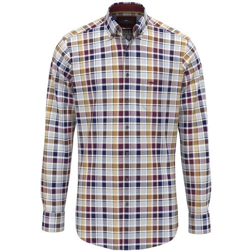 Fynch-Hatton Overhemd Herringbone Multi Check Deep Merlot-Multi / male