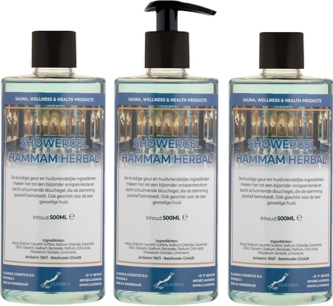 Douchegel Hammam Herbal 500 ml - set van 3 stuks - met gratis pomp - Showergel