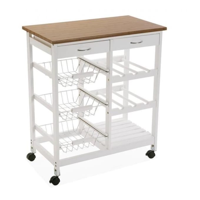 Chariot de cuisine avec roues Stamford - Rangement de cuisine en Bois - Blanc - Versa