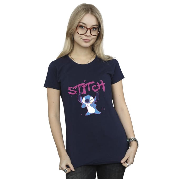 Disney Dames/Dames Lilo And Stitch Graffiti Katoenen T-Shirt (Marineblauw)