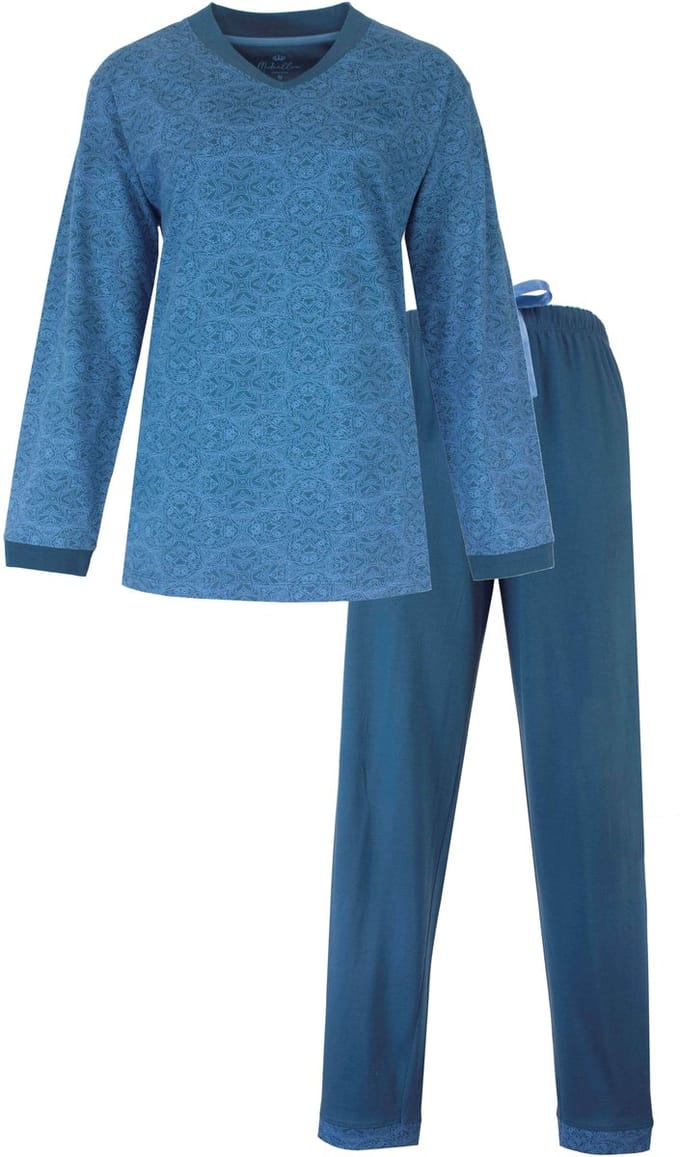 Medaillon Dames Pyjama - Lange Mouwen - Petrol Blauw - Maat S