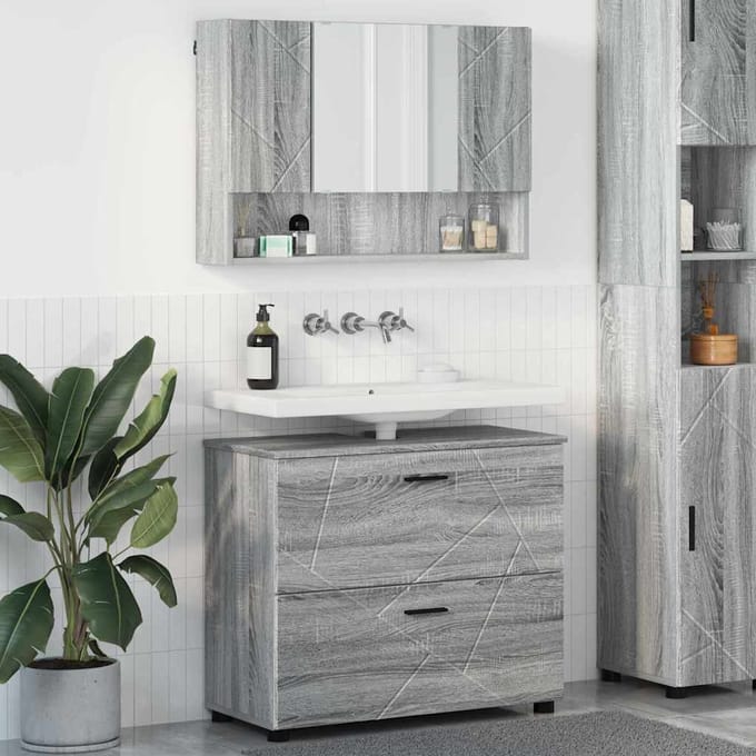 vidaXL - Badkamermeubel - Set - 2 - st - Grijs - Sonoma - 76,5 - x - 35 - x - 64 - cm