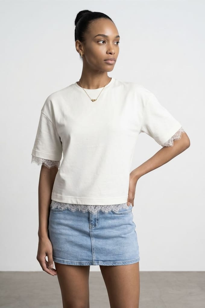 Dames Katoen Elastaan Crew Neck T-Shirt