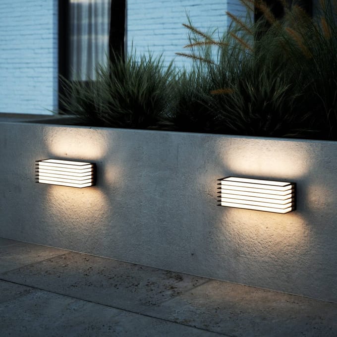Nordlux Buitenwandlamp Fluktus 28 met lamellen, B 28,6 cm