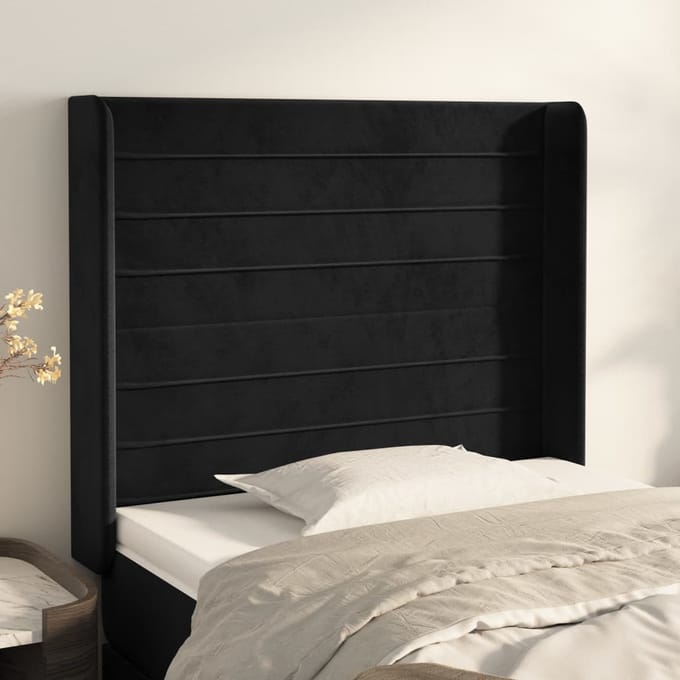 vidaXL - Hoofdbord - met - randen - 93x16x118/128 - cm - fluweel - zwart