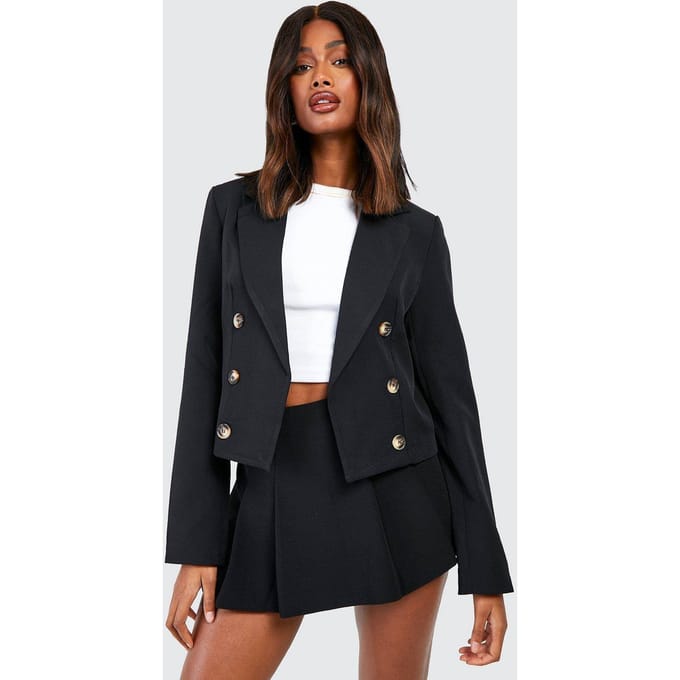 boohoo Dames Mock Horn Double Breasted Longline Cropped Blazer | Zwart | Maat: 36