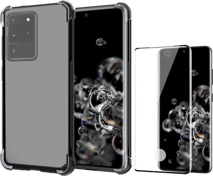 Hoesje geschikt voor Samsung Galaxy S20 Ultra - Transparant Shock Proof Siliconen Case + Screenprotector Full