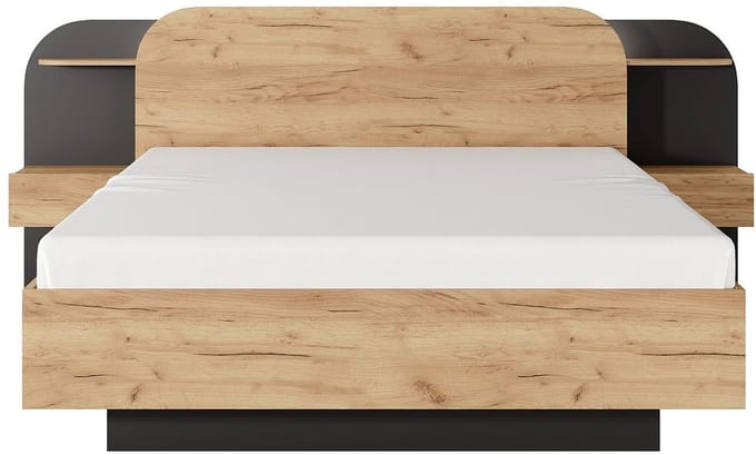 Vente-unique Bedframe hout zwart, natuurlijk licht 160 x 200 cm