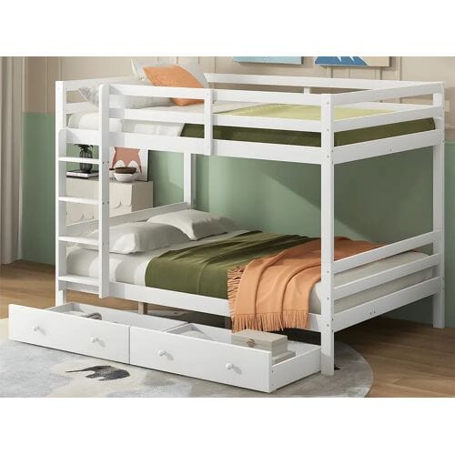 ModernLuxe Houten stapelbed met lades en ladder - 140x200cm - Wit