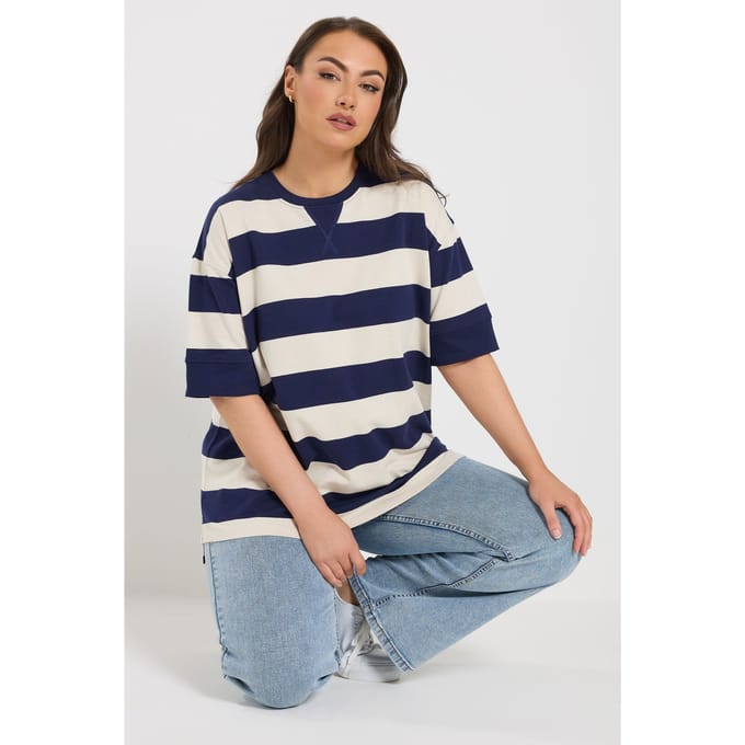Yours Navyblauw Gestreept Zwaar Tshirt Size 58-60