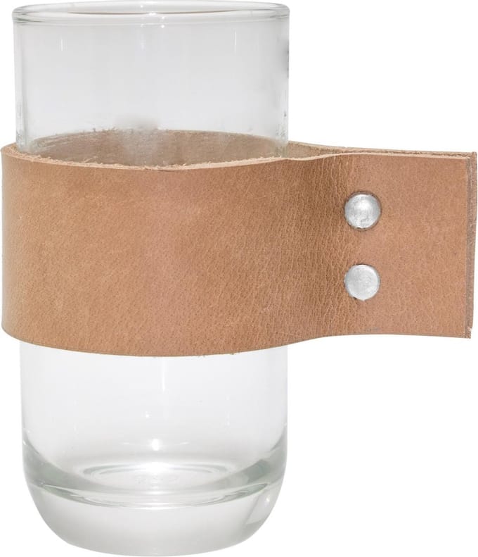 TAK Design Vaas Wrap Me - Incl. Lederen Band - Glas - Ø7 x 20 cm - Bruin