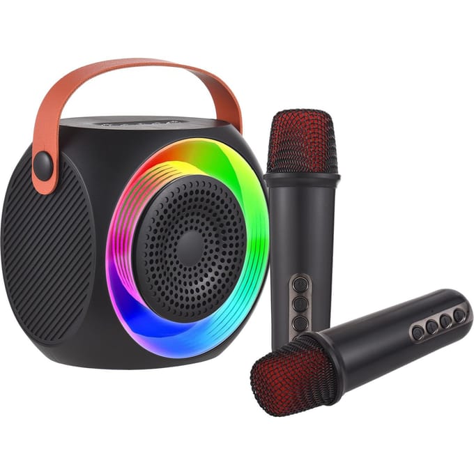 Mini Karaoke Machine Draadloze Microfoon en Speaker Set met 2 Microfoon LED Kleurenlicht Handheld zwart
