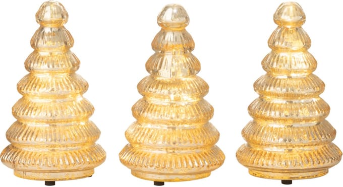 J-Line decoratie Boom Geribbeld - glas - goud - doos van 3 - LED