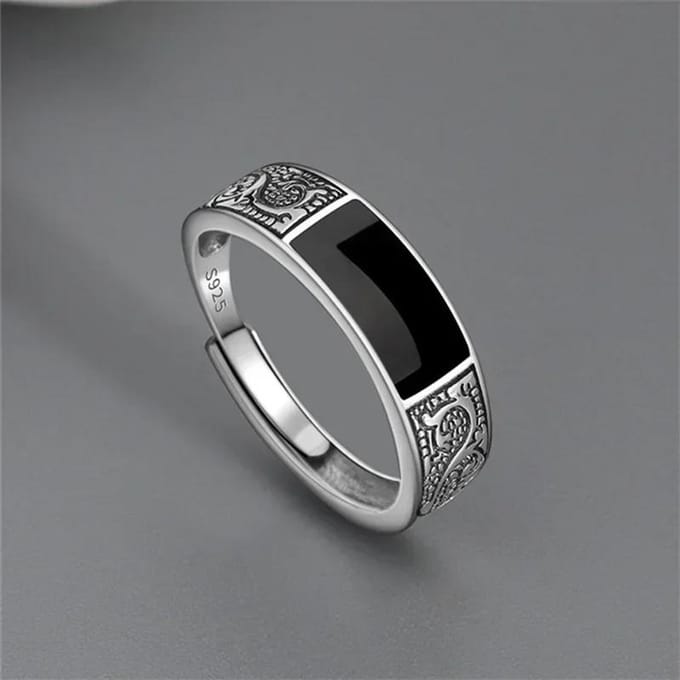 Mode Nieuwe Vintage Drakenpatroon Titanium Stalen Ring Hip Hop Verstelbare Ring Mannen Single Party Opening resizable black