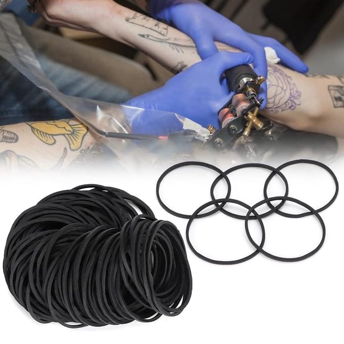 100 stuks Professionele Schokabsorberende Tattoo Rubberen Bandjes Ring Accessoires voor Tattoo Machine black