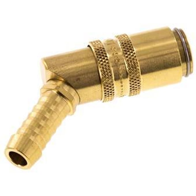 Messing DN 6 Tempereerkoppeling Snelkoppeling 9 mm Slangpilaar Dubbele afsluiting 45-deg