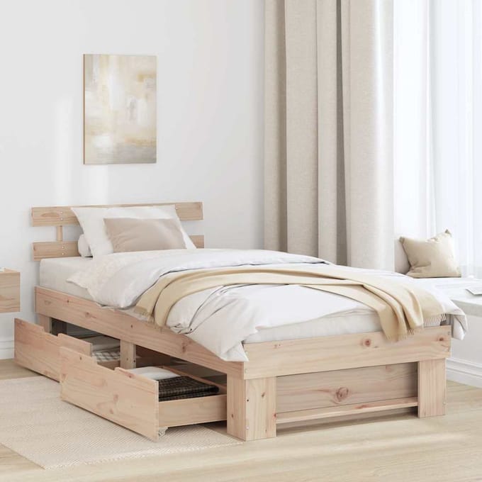 vidaXL - Bedframe - met - hoofdeinde - Naturel - 75 - x - 190 - cm - Massief - grenenhout