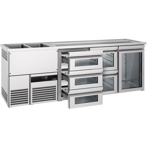 GGM Gastro Bierkoeling PREMIUM - 2500x700mm - 1 glazen deur & 5 laden zilver