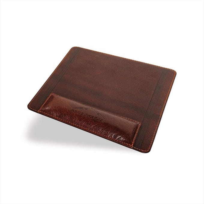 Muismat van echt buffelleer in bruin - Constanz - 24x22x1 cm