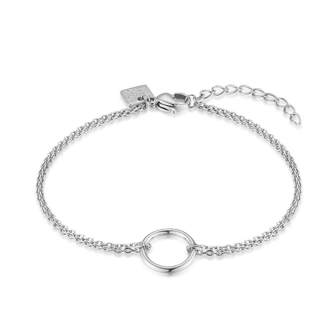 Twice As Nice Armband in edelstaal, dubbele ketting, cirkel 16cm+3cm